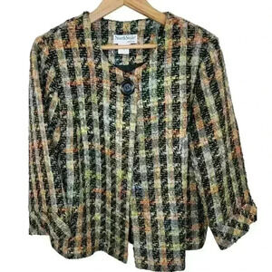 NorthStyle Blazer Jacket Womens Medium Black Colorful Tweed Mod Retro Swing